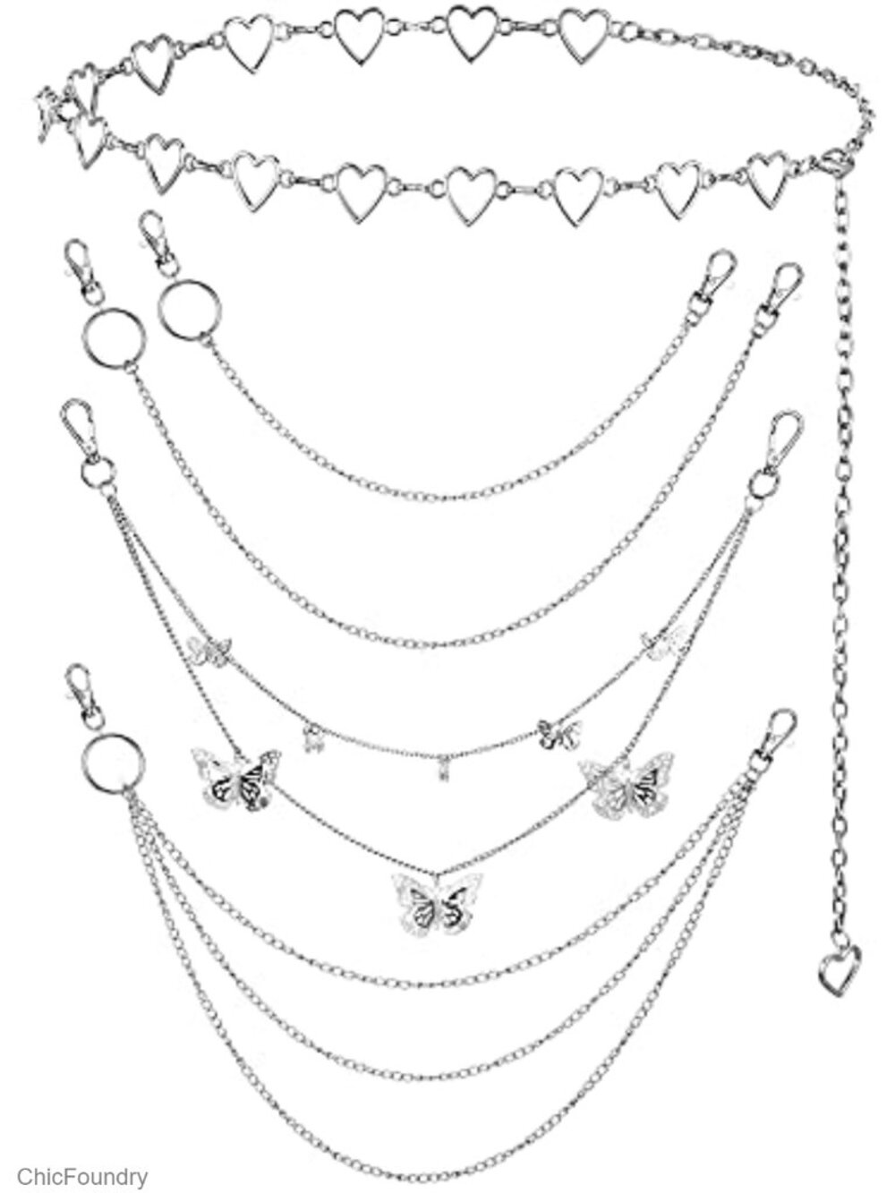 5pc Hip Hop Waist Chain Belt Set Punk Jeans Accessory Alloy